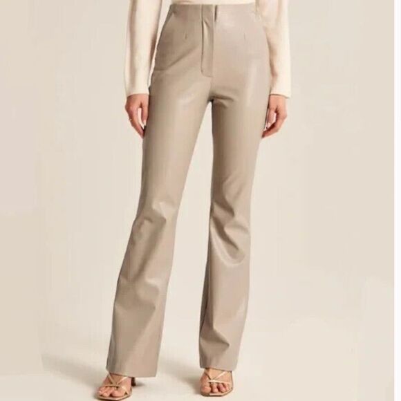 Abercrombie & Fitch Vegan Faux Leather Slim Flare Leg Pants Taupe 32x29 NEW - Picture 12 of 16